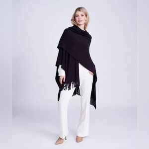 Pia Rossini Navy Fringe Poncho Shrug One Size